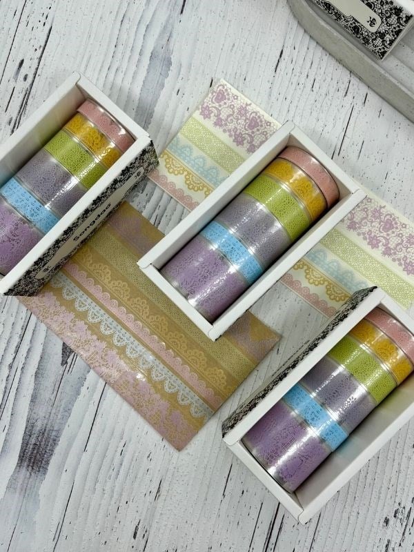Floaty Lace Dantel Temalı Açık Tonlar Karışık 6’lı Washi Bant Set /Sticker/Çıkartma/Su Geçirmez