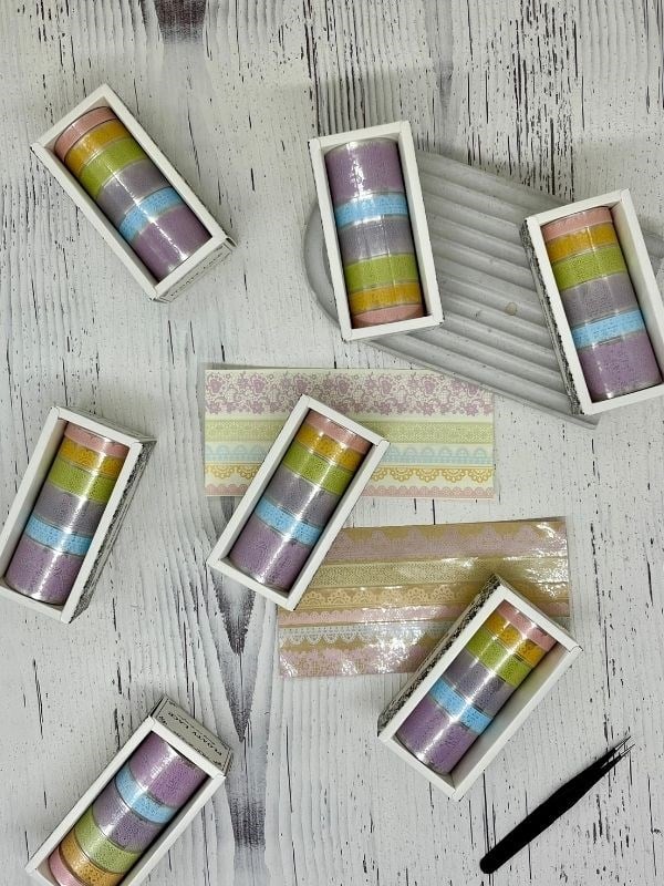 Floaty Lace Dantel Temalı Açık Tonlar Karışık 6’lı Washi Bant Set /Sticker/Çıkartma/Su Geçirmez