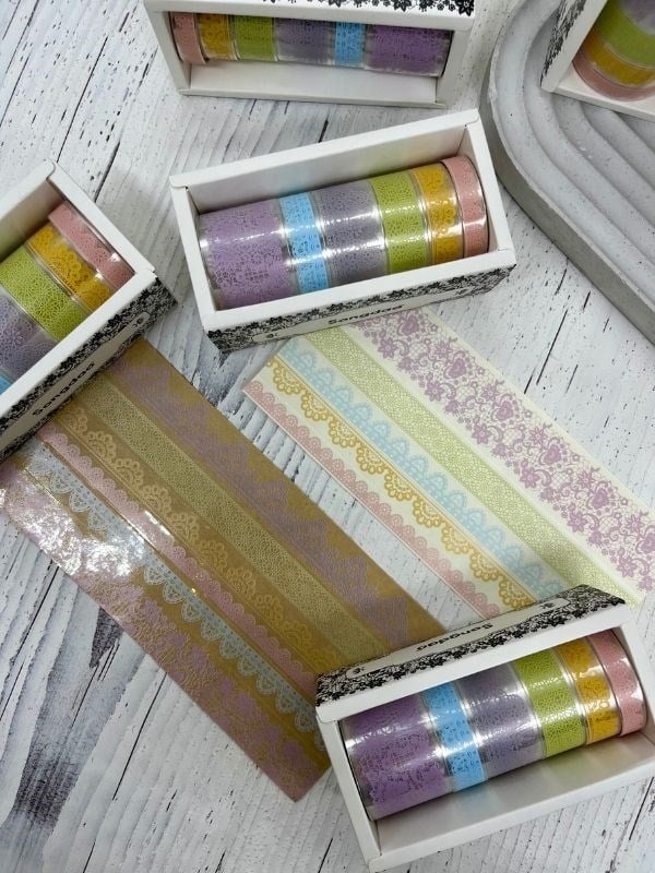 Floaty Lace Dantel Temalı Açık Tonlar Karışık 6’lı Washi Bant Set /Sticker/Çıkartma/Su Geçirmez