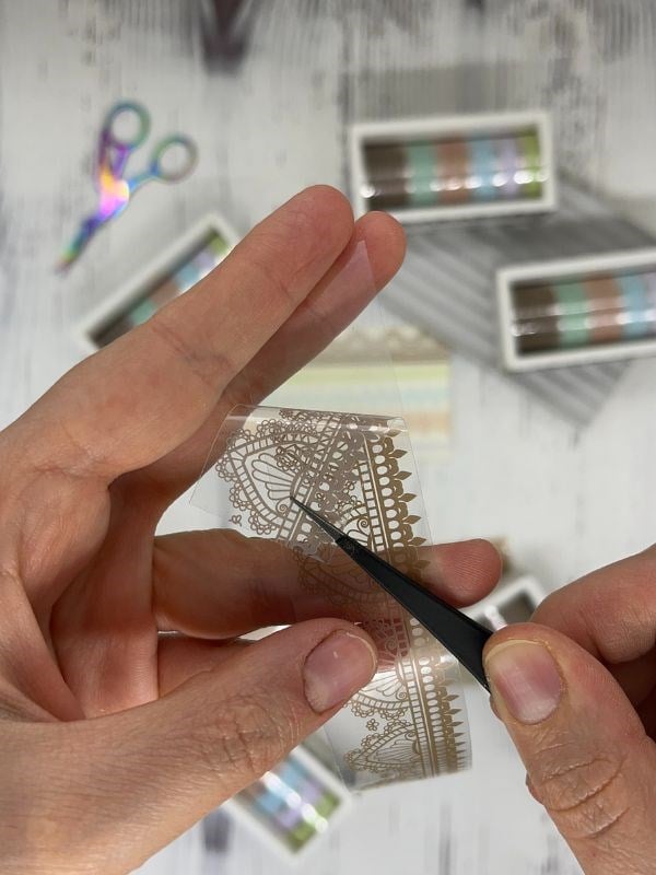 Floaty Lace Dantel Temalı Kahverengi ve Yeşil Tonlar 6’lı Washi Bant Set /Sticker/Çıkartma/Su Geçirmez