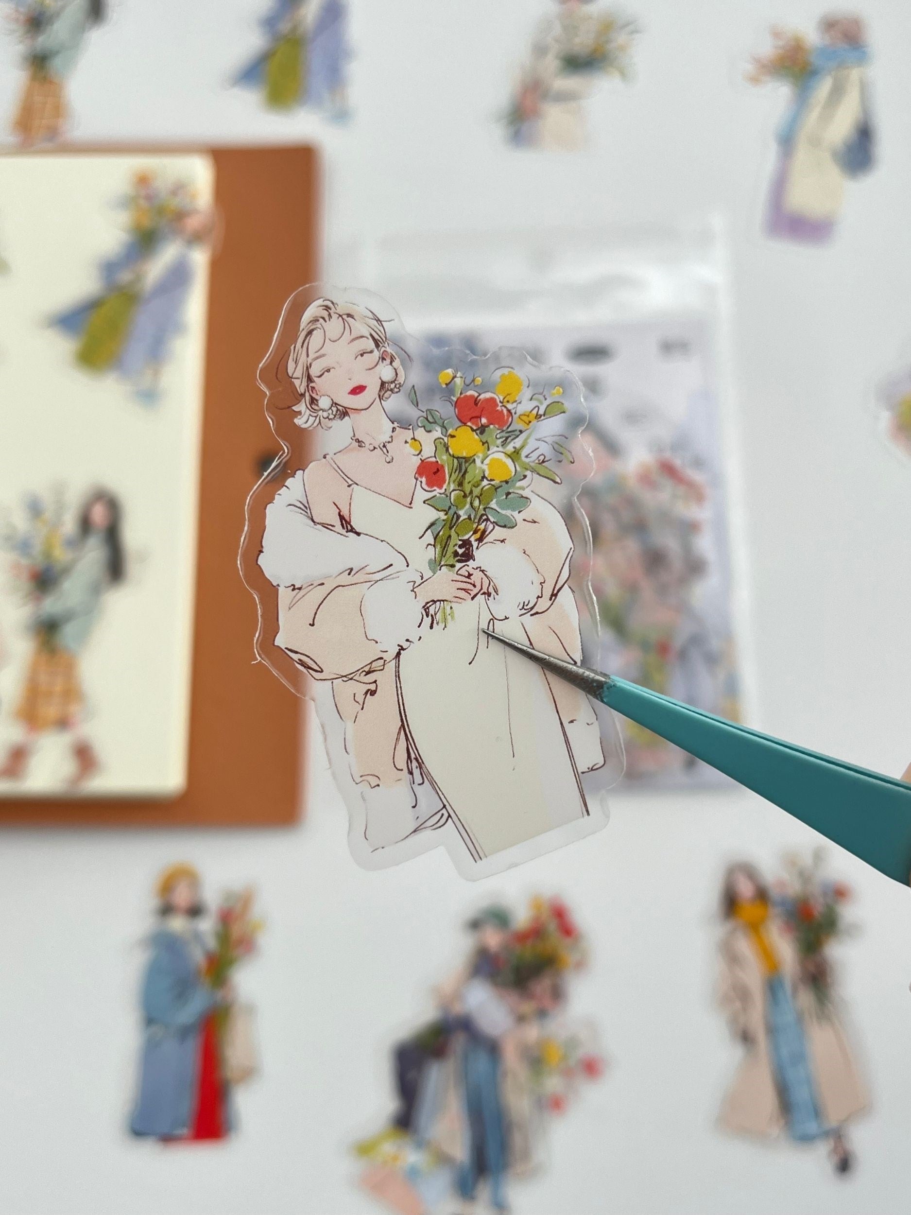 Floral Fashion Girls Çiçekli Genç Kızlar Figürlü 20 Adet Dekoratif Sticker Seti/ Etiket/Çıkartma
