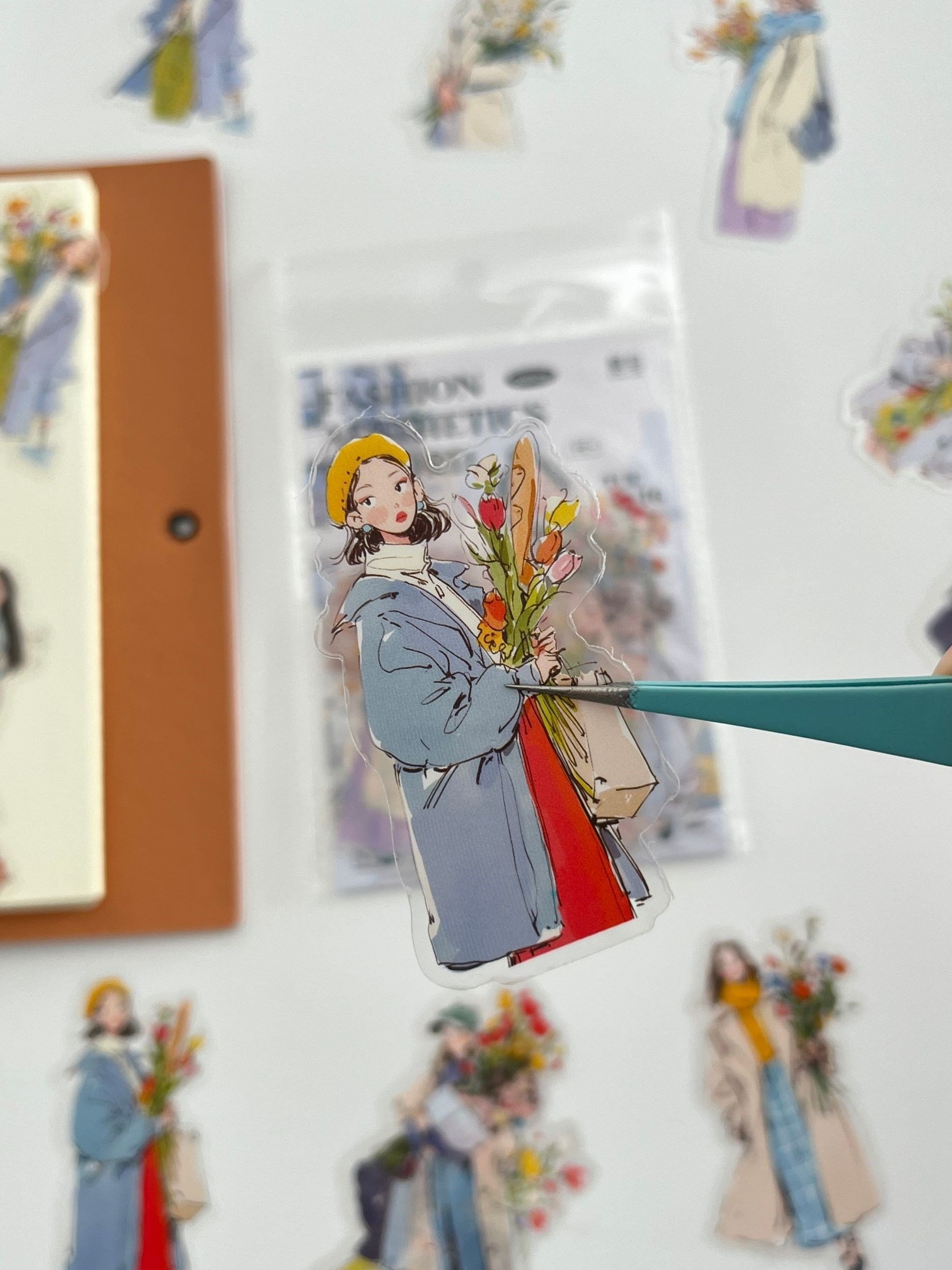 Floral Fashion Girls Çiçekli Genç Kızlar Figürlü 20 Adet Dekoratif Sticker Seti/ Etiket/Çıkartma
