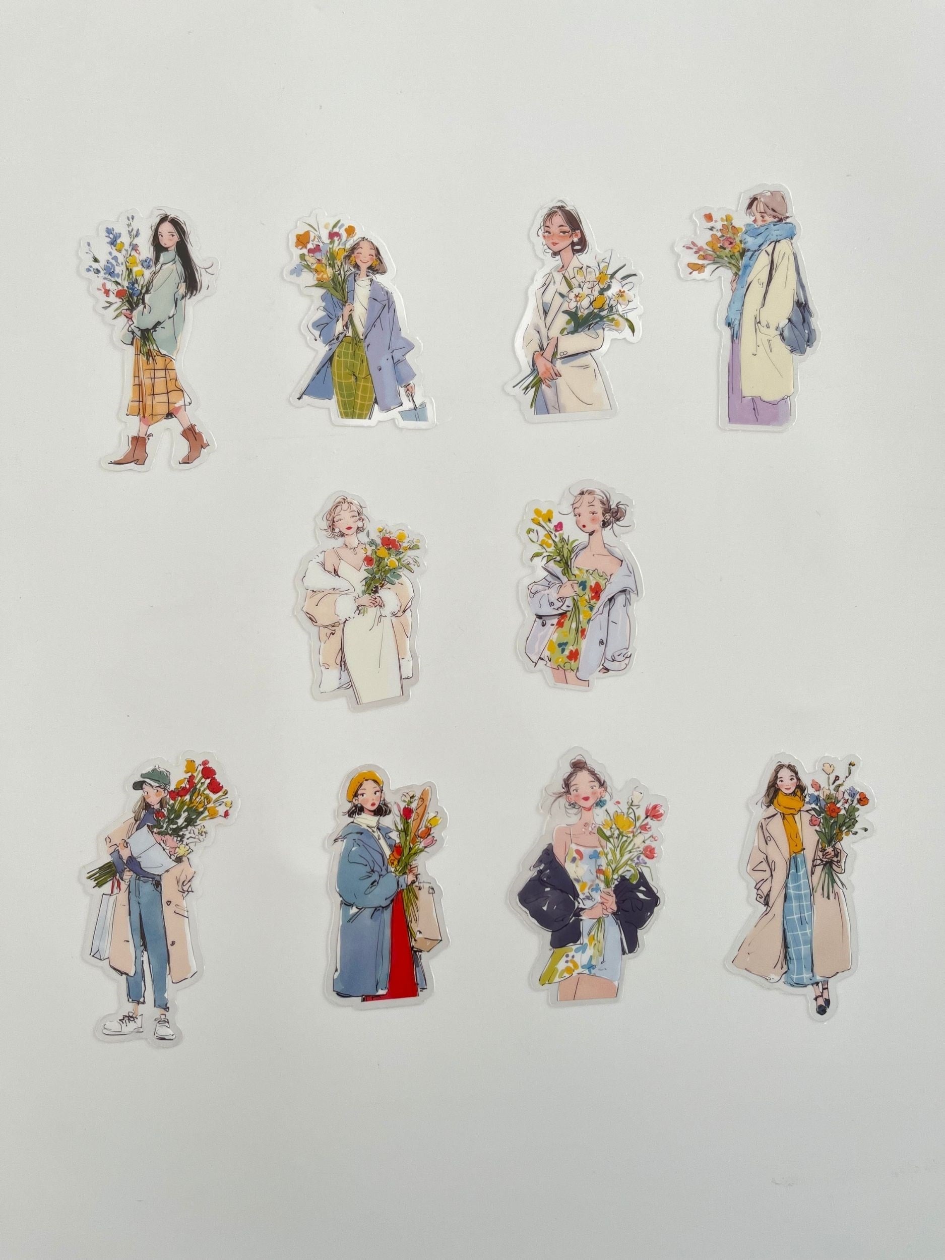 Floral Fashion Girls Çiçekli Genç Kızlar Figürlü 20 Adet Dekoratif Sticker Seti/ Etiket/Çıkartma