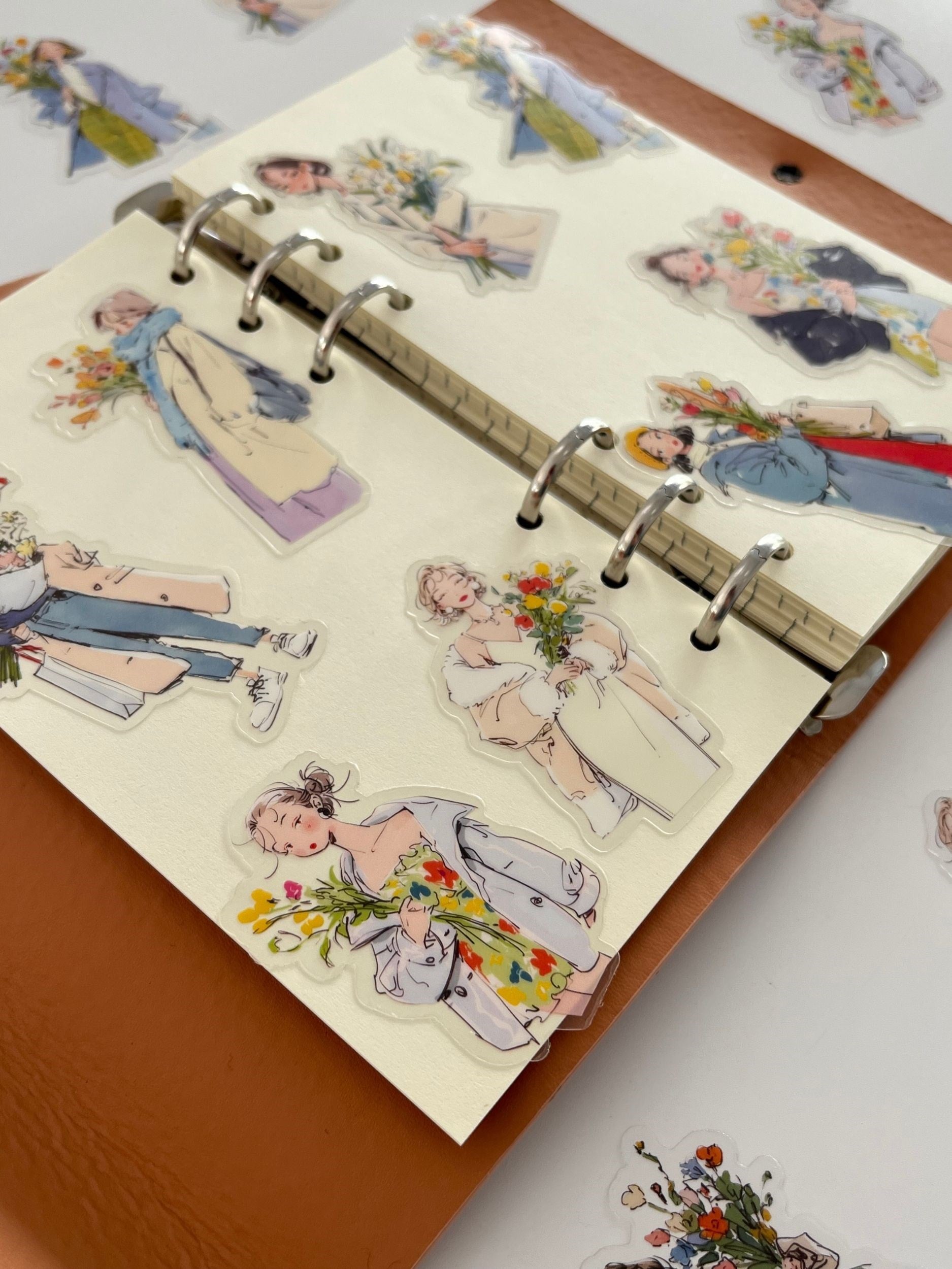 Floral Fashion Girls Çiçekli Genç Kızlar Figürlü 20 Adet Dekoratif Sticker Seti/ Etiket/Çıkartma