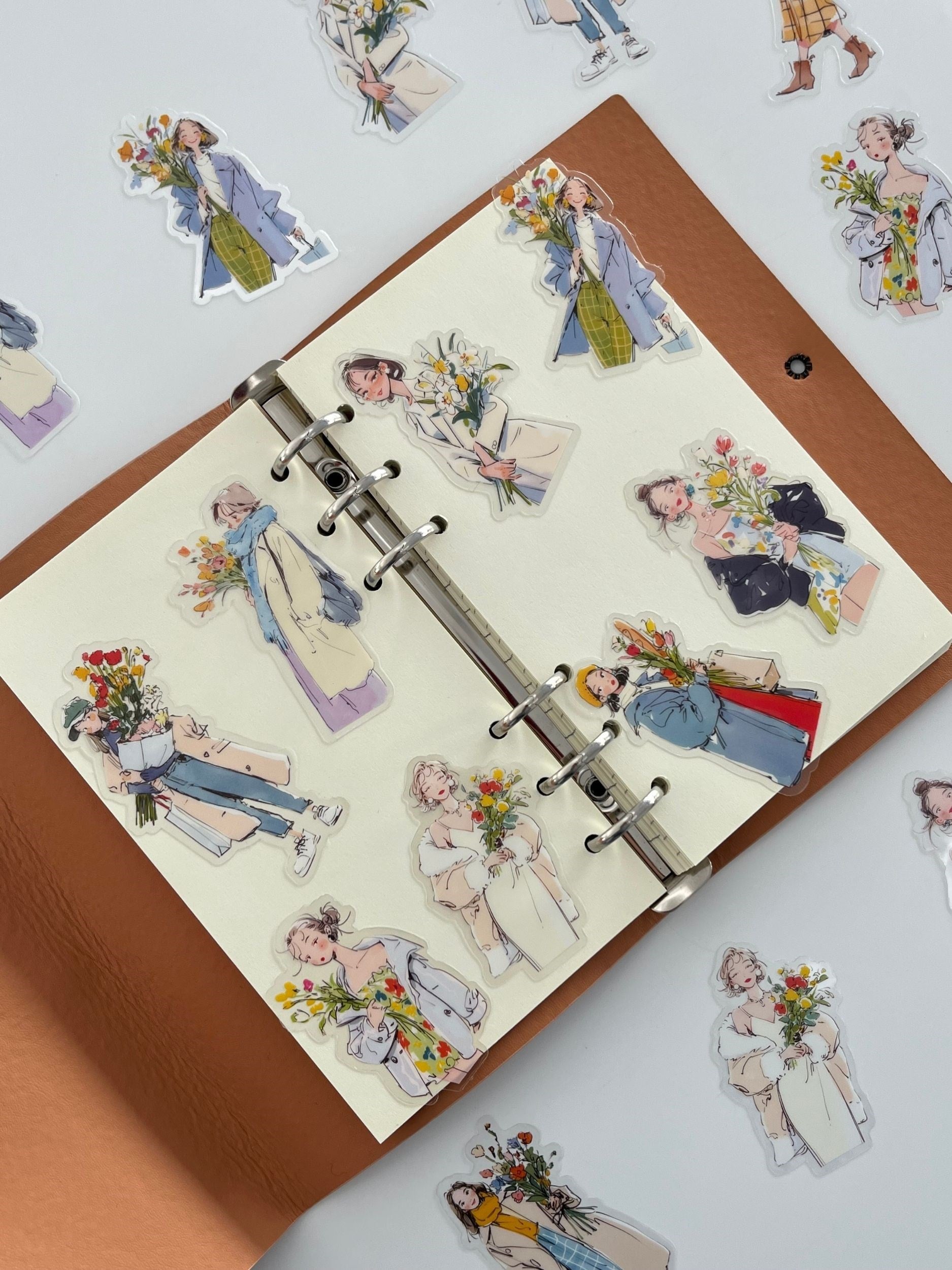 Floral Fashion Girls Çiçekli Genç Kızlar Figürlü 20 Adet Dekoratif Sticker Seti/ Etiket/Çıkartma