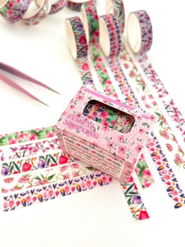 Floral Morning Bahar Çiçekleri Temalı 5'li Washi Bant Set (5*2m)/Masking Tape/Desenli Bant