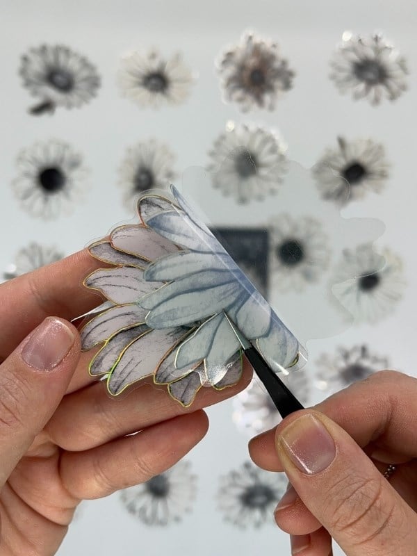 Florescence Altın Yaldızlı Siyah-Beyaz Özel Tasarım Papatya Sticker Seti/20 Adet/Etiket/Çıkartma