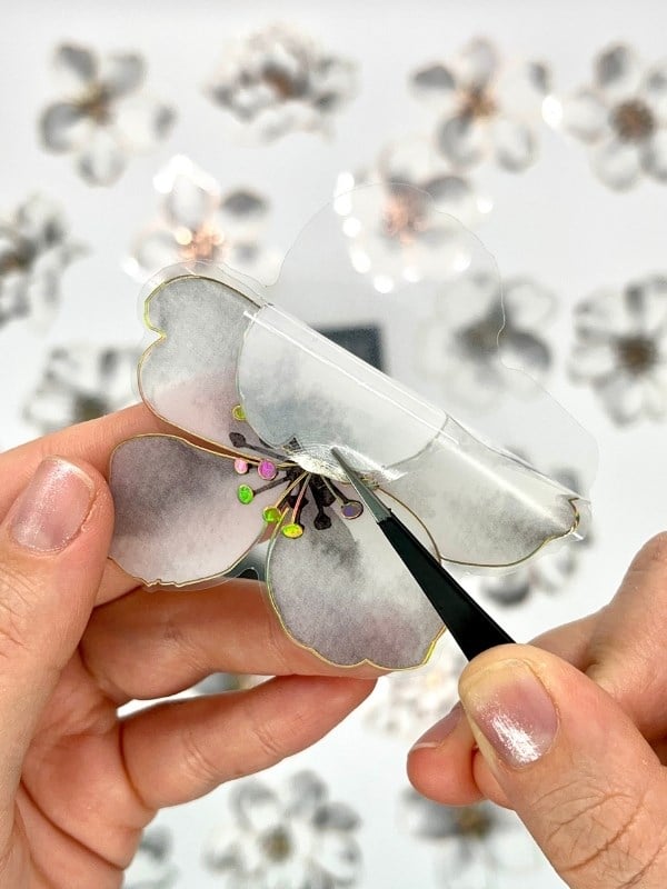 Florescence Altın Yaldızlı Siyah-Beyaz Özel Tasarım Şakayık Çiçeği Sticker Seti/20 Adet/Etiket/Çıkartma