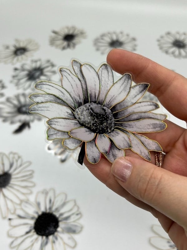Florescence Altın Yaldızlı Siyah-Beyaz Özel Tasarım Papatya Sticker Seti/20 Adet/Etiket/Çıkartma
