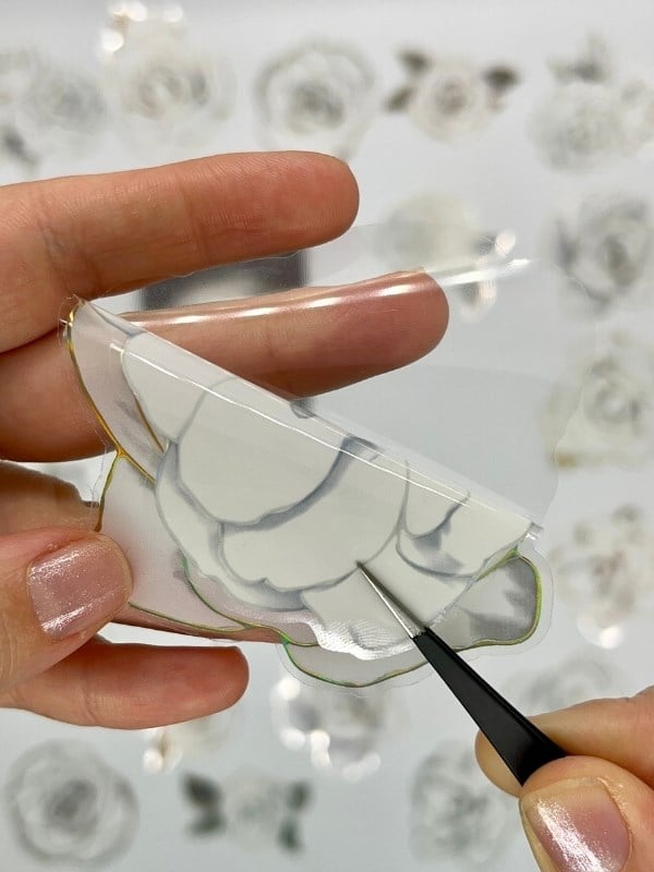 Florescence Altın Yaldızlı Siyah-Beyaz Özel Tasarım Gül Çiçeği Sticker Seti/20 Adet/Etiket/Çıkartma