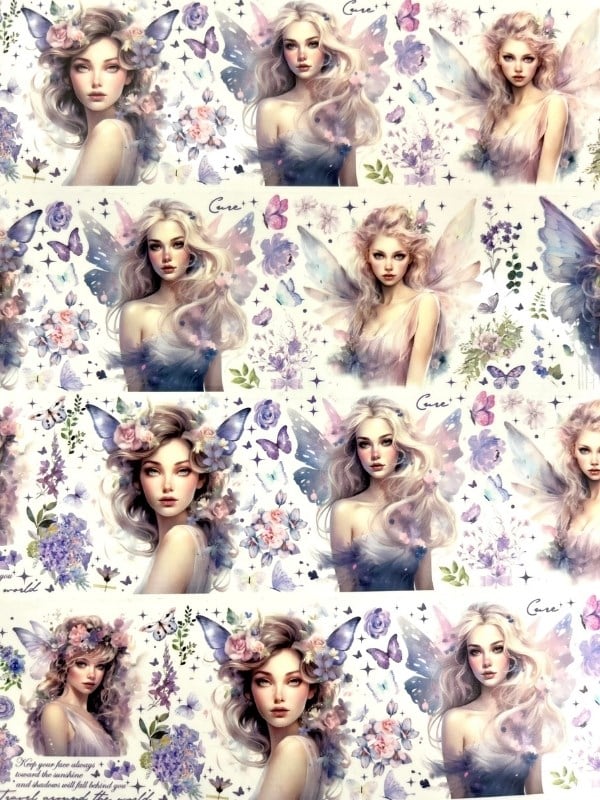 Flower City Secret Butterfly Girl Serisi 2m Washi Bant / Washi Tape / Masking Tape / Desenli Bant / Bullet Journal