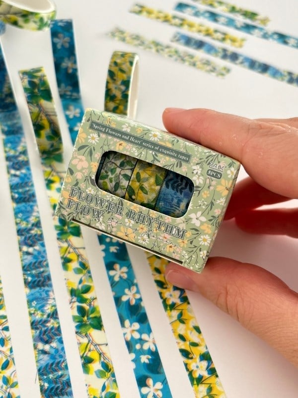 Flower Rhythm Flow Bahar Çiçekleri Temalı 5'li Washi Bant Set (5*2m)/Masking Tape/Desenli Bant