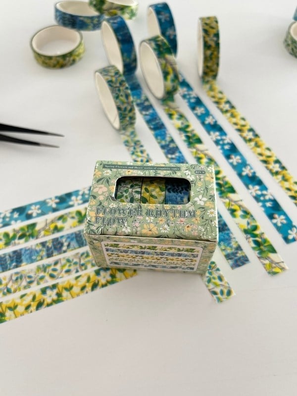 Flower Rhythm Flow Bahar Çiçekleri Temalı 5'li Washi Bant Set (5*2m)/Masking Tape/Desenli Bant
