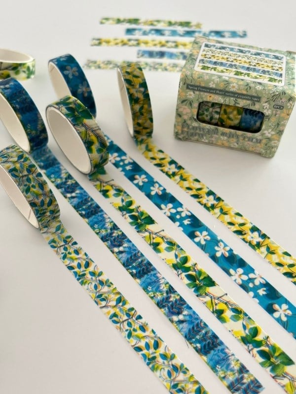 Flower Rhythm Flow Bahar Çiçekleri Temalı 5'li Washi Bant Set (5*2m)/Masking Tape/Desenli Bant