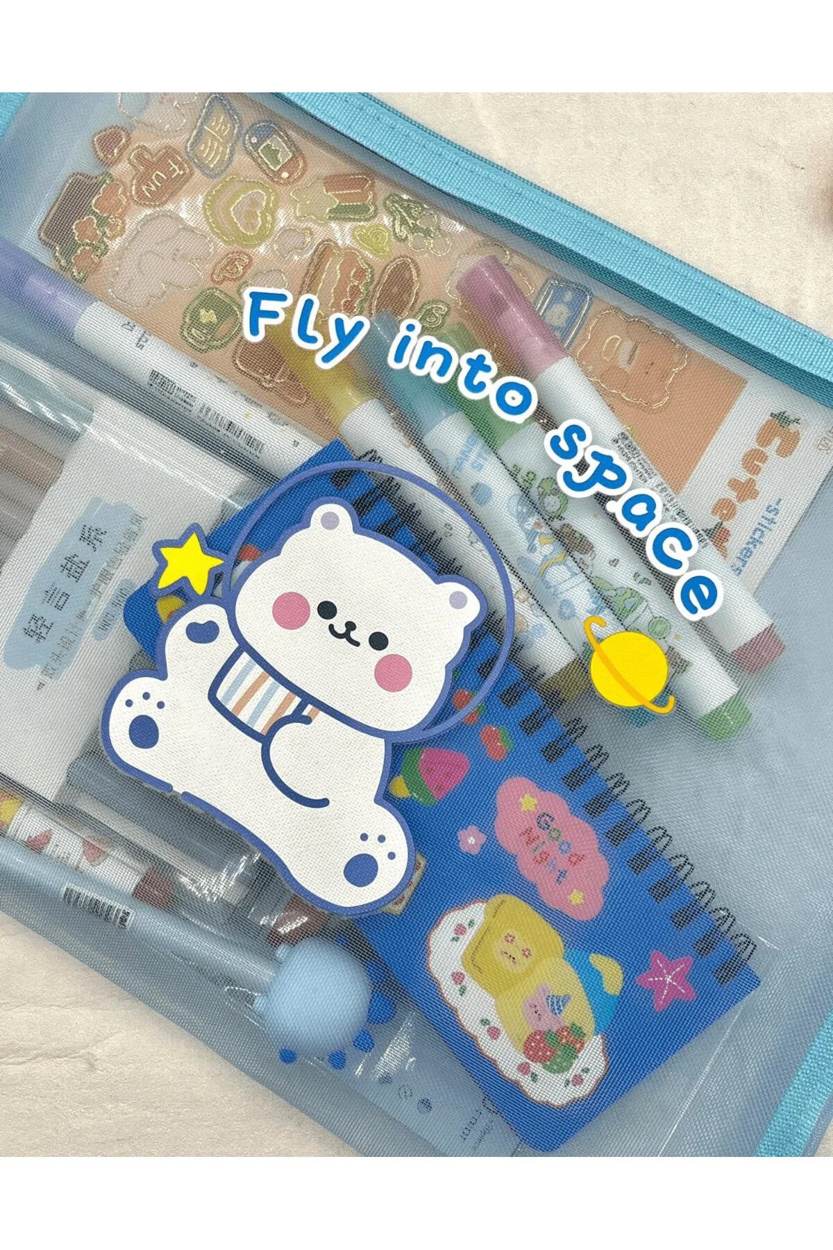 Fly Into Space Mavi A4 Şeffaf File Çanta / Kalem Kutu / Toparlayıcı
