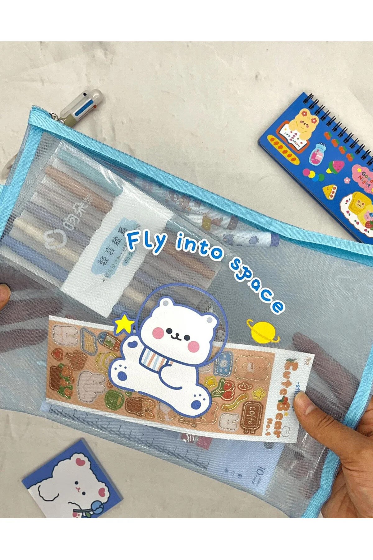 Fly Into Space Mavi A4 Şeffaf File Çanta / Kalem Kutu / Toparlayıcı