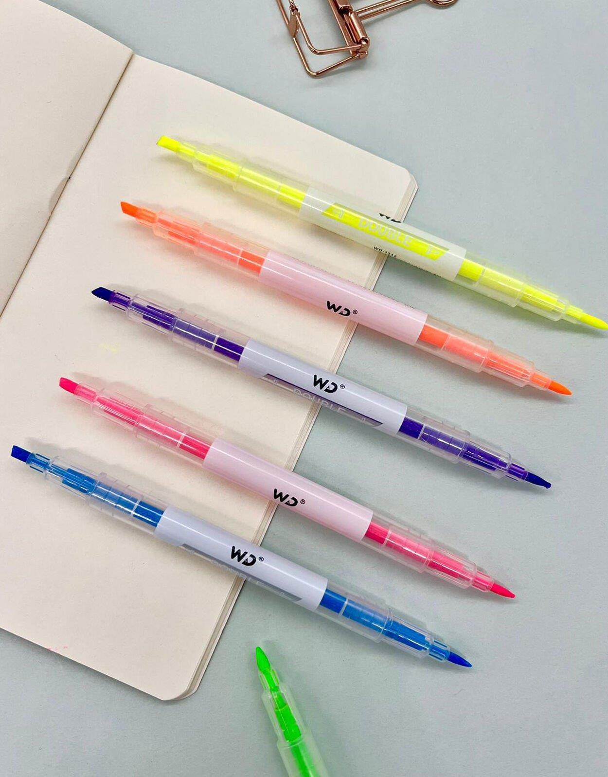 Fosforlu Çift Uçlu Çok Renkli Marker Keçeli  6'lı Kalem Set