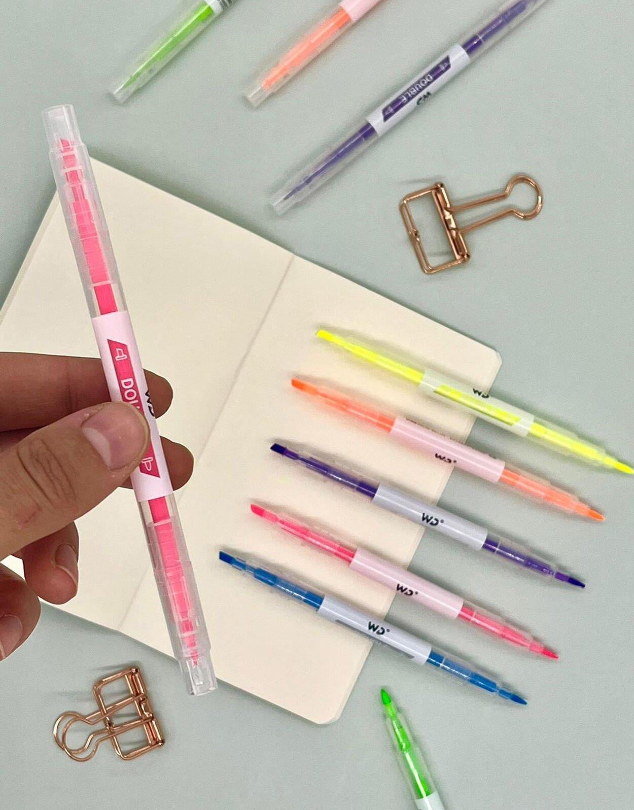 Fosforlu Çift Uçlu Çok Renkli Marker Keçeli  6'lı Kalem Set