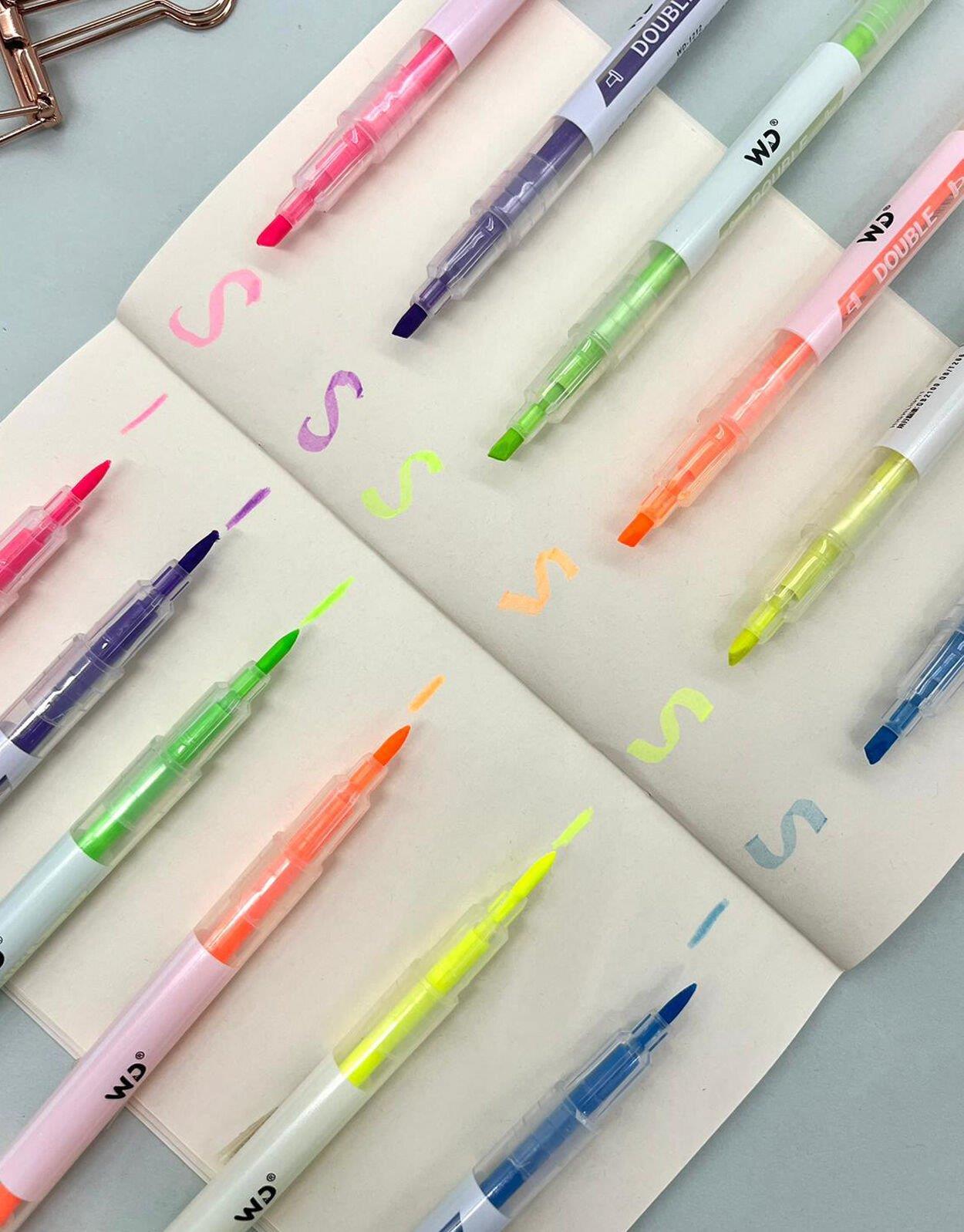 Fosforlu Çift Uçlu Çok Renkli Marker Keçeli  6'lı Kalem Set