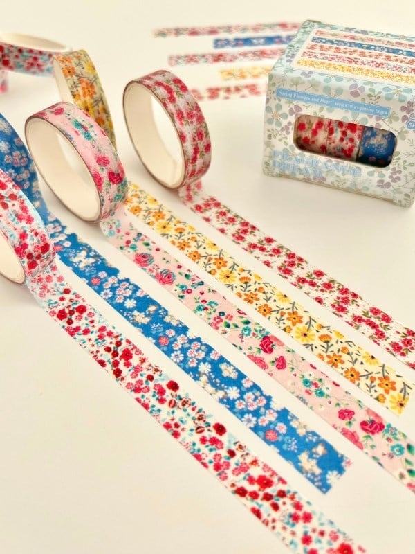 Fragrance Dream Bahar Çiçekleri Temalı 5'li Washi Bant Kutu Set (5*2m)/Masking Tape/Desenli Bant