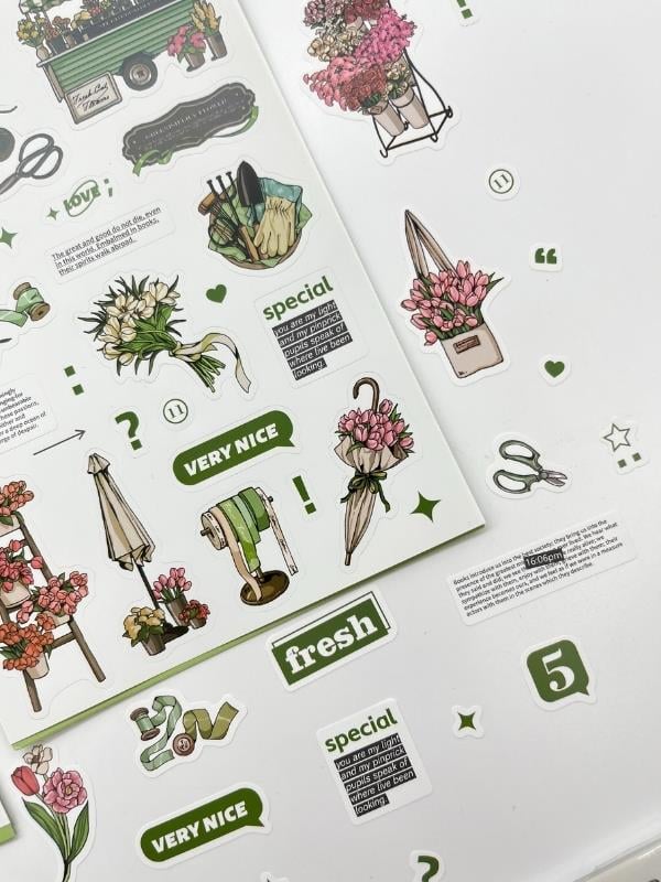 Fragrant Aroma Çiçek Ve Botanik Temalı 2 Yaprak 50 Adet Sticker Seti/Etiket/Çıkartma