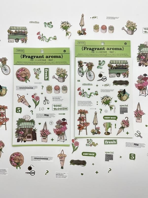 Fragrant Aroma Çiçek Ve Botanik Temalı 2 Yaprak 50 Adet Sticker Seti/Etiket/Çıkartma
