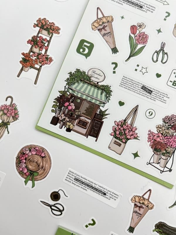 Fragrant Aroma Çiçek Ve Botanik Temalı 2 Yaprak 50 Adet Sticker Seti/Etiket/Çıkartma