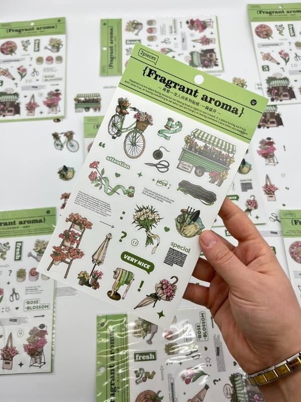 Fragrant Aroma Çiçek Ve Botanik Temalı 2 Yaprak 50 Adet Sticker Seti/Etiket/Çıkartma
