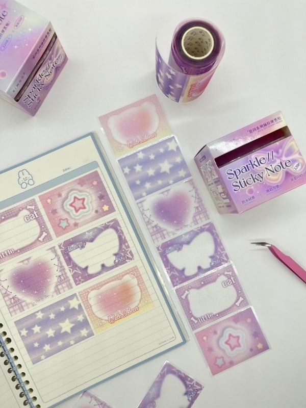 Frosted Sparkle Notes Kelebekli 6m 120 Adet Not Etiketi Sticker Washi Bant/Masking Tape/Desenli Bant