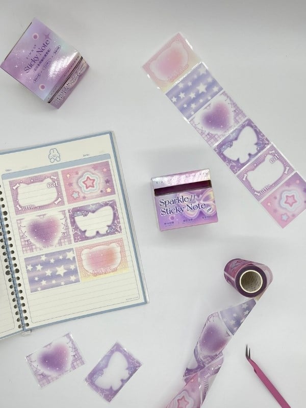 Frosted Sparkle Notes Kelebekli 6m 120 Adet Not Etiketi Sticker Washi Bant/Masking Tape/Desenli Bant