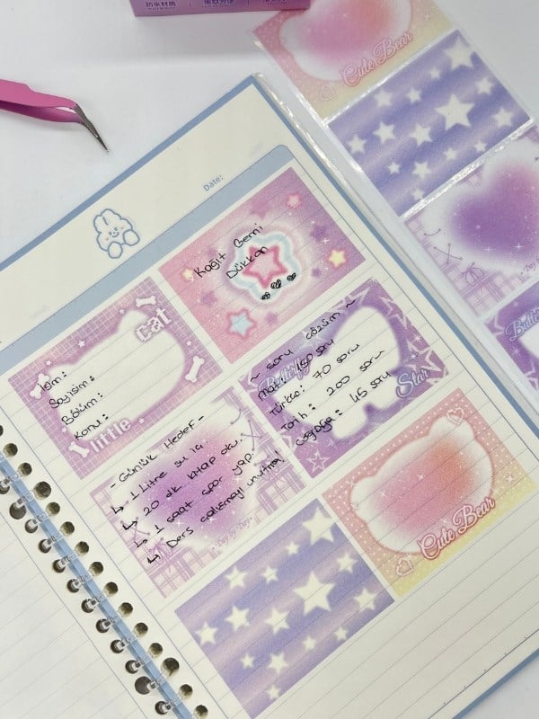 Frosted Sparkle Notes Kelebekli 6m 120 Adet Not Etiketi Sticker Washi Bant/Masking Tape/Desenli Bant