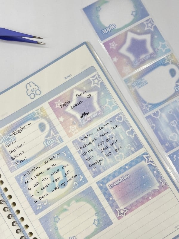 Frosted Sparkle Notes Yıldızlı 6m 120 Adet Not Etiketi Sticker Washi Bant/Masking Tape/Desenli Bant