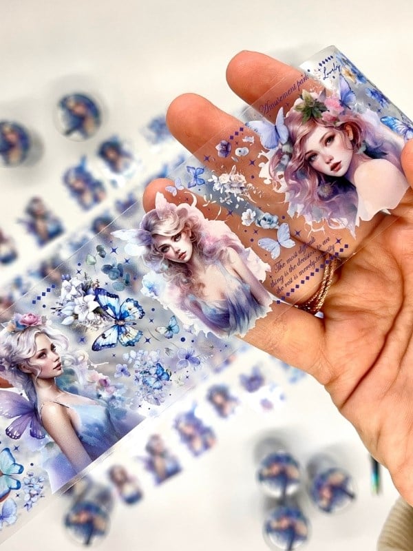 Glass Fairyland Butterfly Girl Serisi 2m Washi Bant / Washi Tape / Masking Tape / Desenli Bant / Bullet Journal