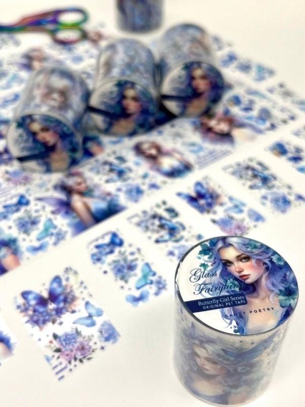 Glass Fairyland Butterfly Girl Serisi 2m Washi Bant / Washi Tape / Masking Tape / Desenli Bant / Bullet Journal