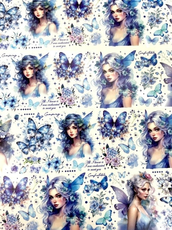Glass Fairyland Butterfly Girl Serisi 2m Washi Bant / Washi Tape / Masking Tape / Desenli Bant / Bullet Journal