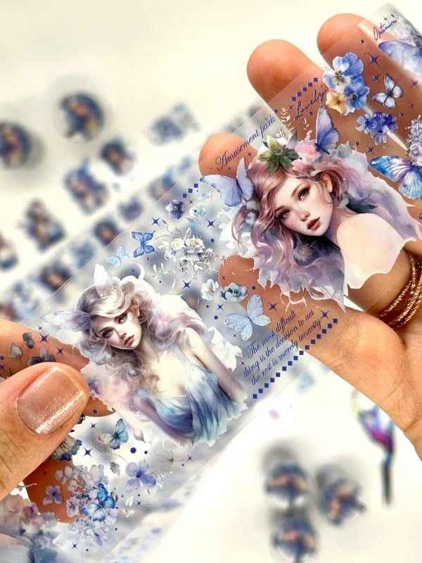 Glass Fairyland Butterfly Girl Serisi 2m Washi Bant / Washi Tape / Masking Tape / Desenli Bant / Bullet Journal