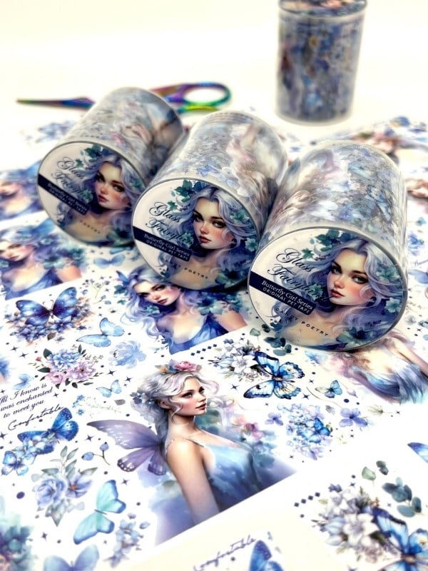 Glass Fairyland Butterfly Girl Serisi 2m Washi Bant / Washi Tape / Masking Tape / Desenli Bant / Bullet Journal