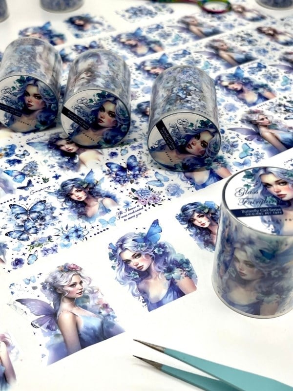 Glass Fairyland Butterfly Girl Serisi 2m Washi Bant / Washi Tape / Masking Tape / Desenli Bant / Bullet Journal