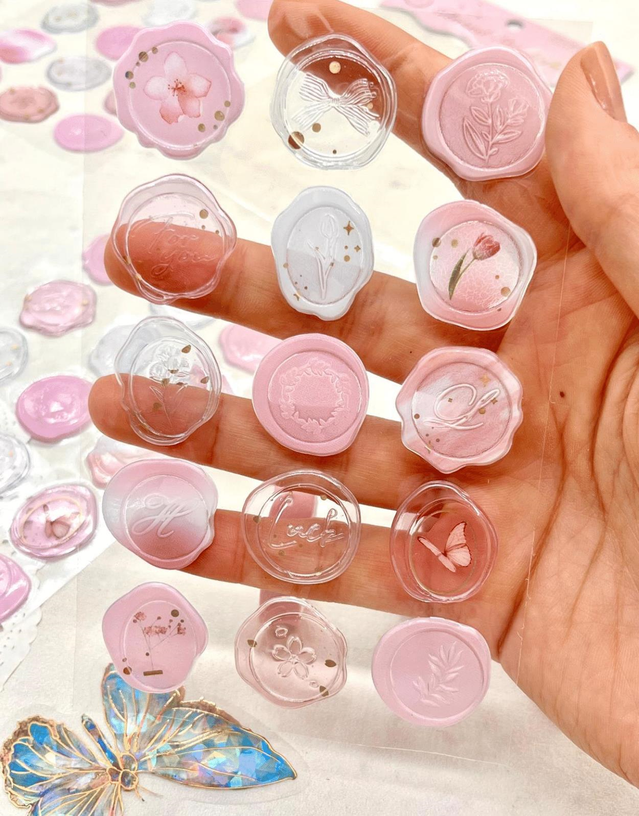 Glazed Starlight 3D Pembe 15 Adet Kendinden Yapışkanlı Stıcker Mühür / Damga / Sanat Çıkartmaları