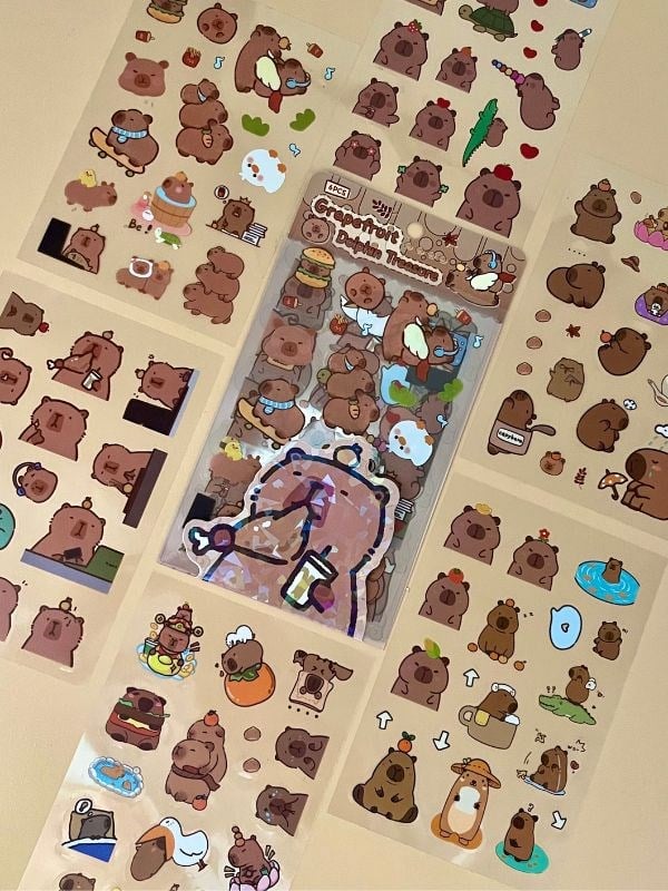 Grapefruit 6 Yaprak 112 Adet Capybara Sticker Set/Su Geçirmez/Etiket/Çıkartma/Kapibara/Bullet Journal