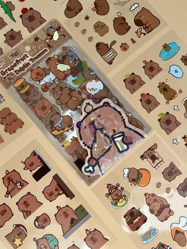 Grapefruit 6 Yaprak 112 Adet Capybara Sticker Set/Su Geçirmez/Etiket/Çıkartma/Kapibara/Bullet Journal