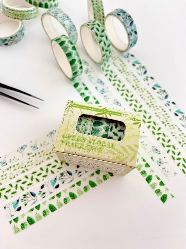Green Floral Fragrance Bahar Yaprakları Temalı 5'li Washi Bant Set (5*2m)/Masking Tape/Desenli Bant