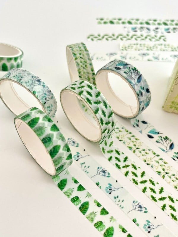 Green Floral Fragrance Bahar Yaprakları Temalı 5'li Washi Bant Set (5*2m)/Masking Tape/Desenli Bant
