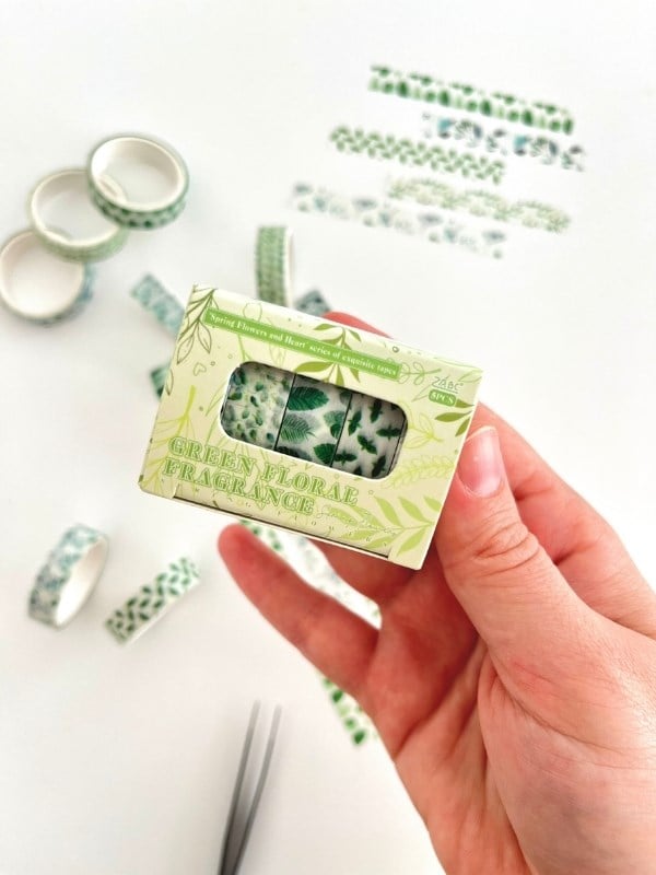 Green Floral Fragrance Bahar Yaprakları Temalı 5'li Washi Bant Set (5*2m)/Masking Tape/Desenli Bant