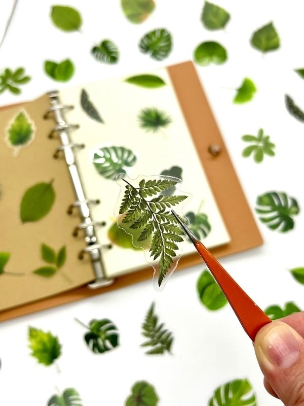 Green Forest Leaves 40 Adet Dekoratif Yeşil Yaprak Şeffaf Pet Sticker Seti/Etiket/Çıkartma
