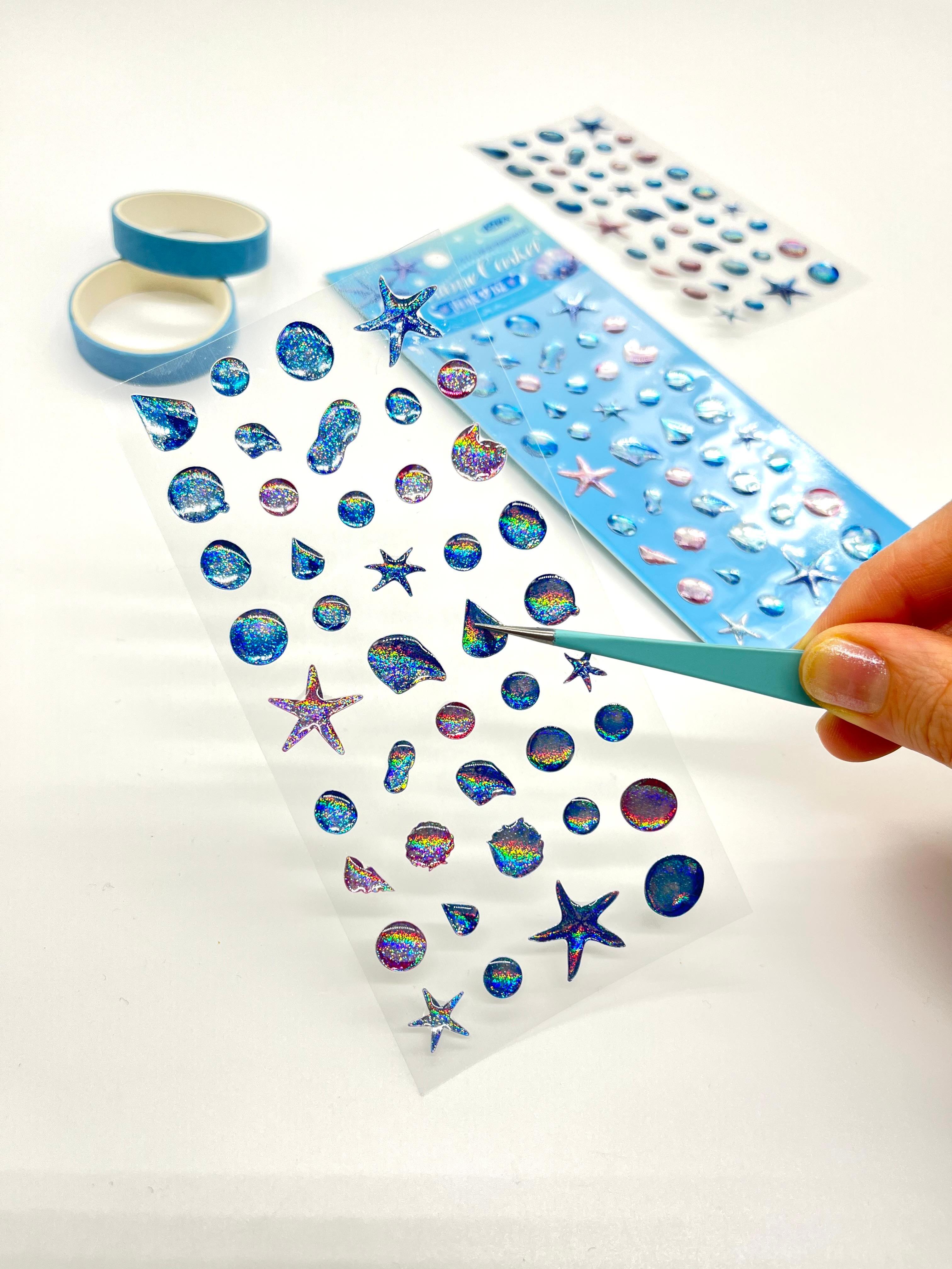 Holografik Deniz Yıldızı & Ocean Mavi Paket Tek Yaprak 42 Adet Taş Sticker Seti/Etiket/Çıkartma