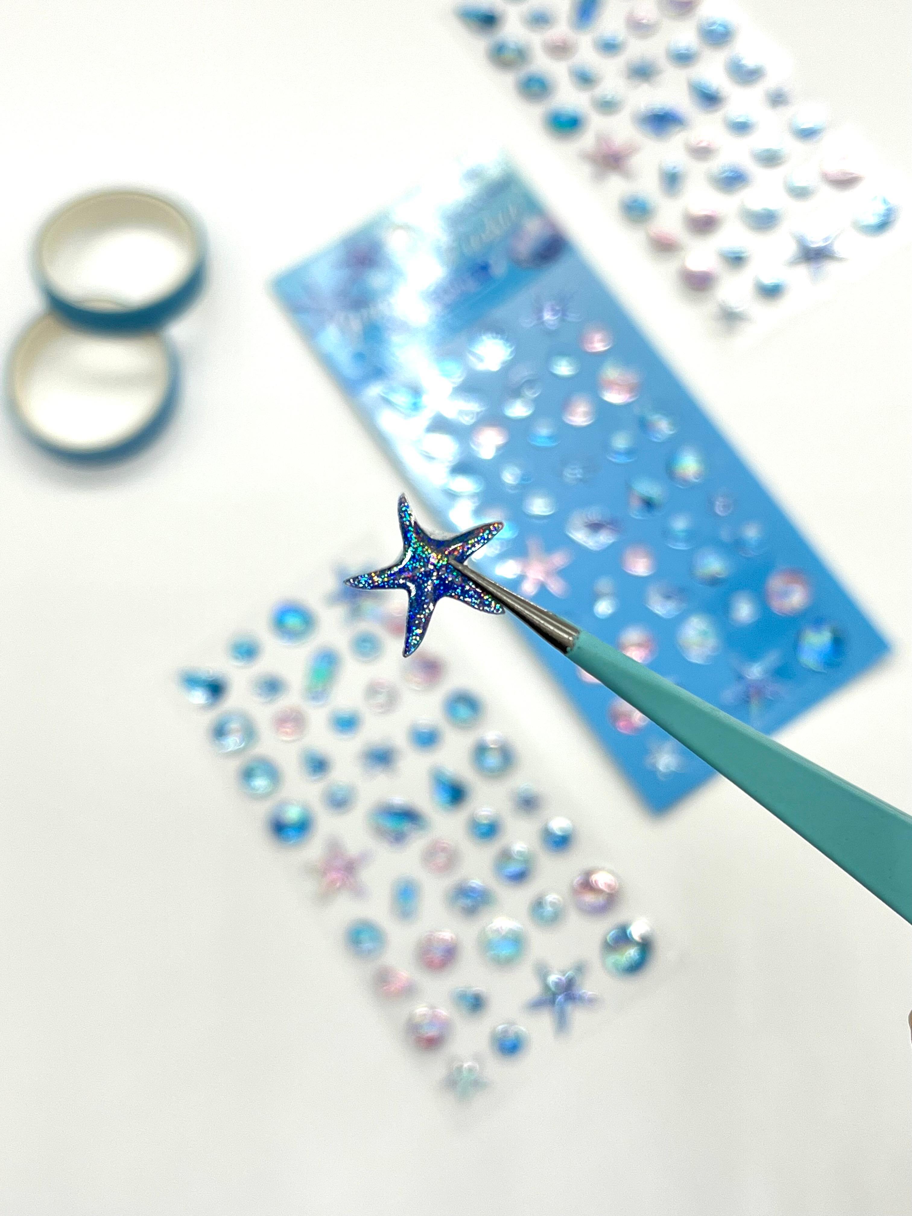 Holografik Deniz Yıldızı & Ocean Mavi Paket Tek Yaprak 42 Adet Taş Sticker Seti/Etiket/Çıkartma