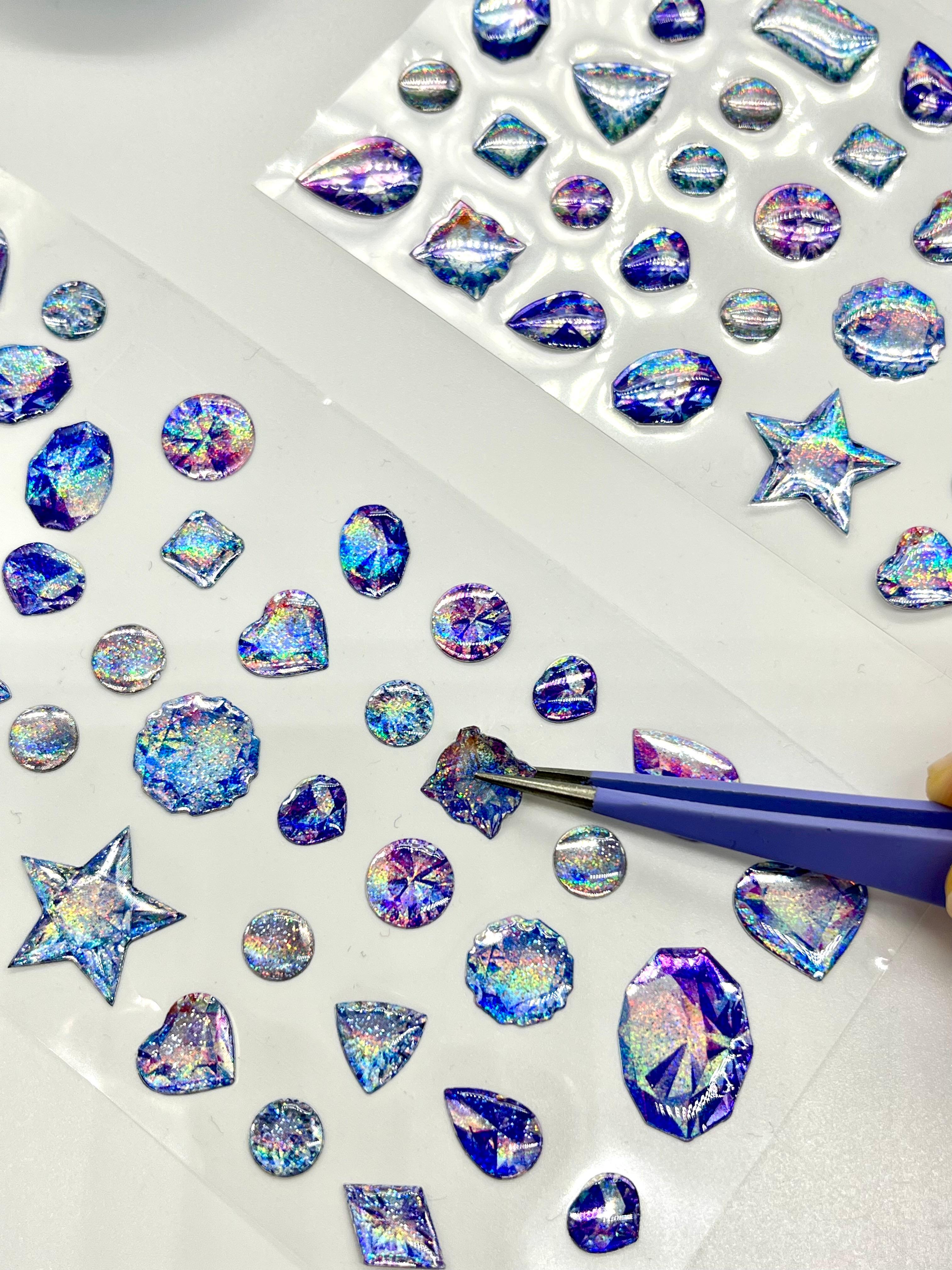 Holografik Galaxy Mavi Mor Işıltılı Tek Yaprak 42 Adet Taş Sticker Seti/Etiket/Çıkartma