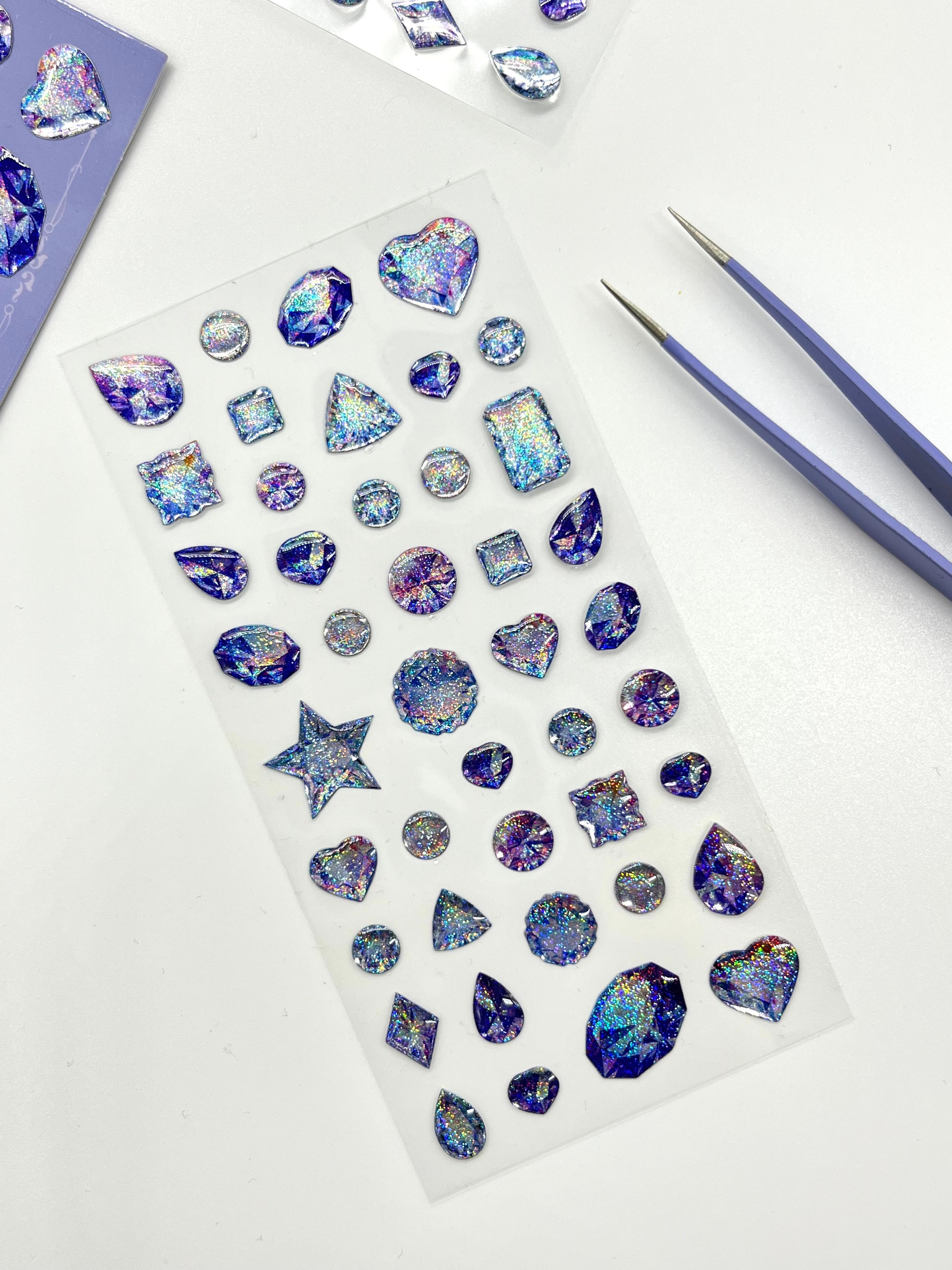 Holografik Galaxy Mavi Mor Işıltılı Tek Yaprak 42 Adet Taş Sticker Seti/Etiket/Çıkartma