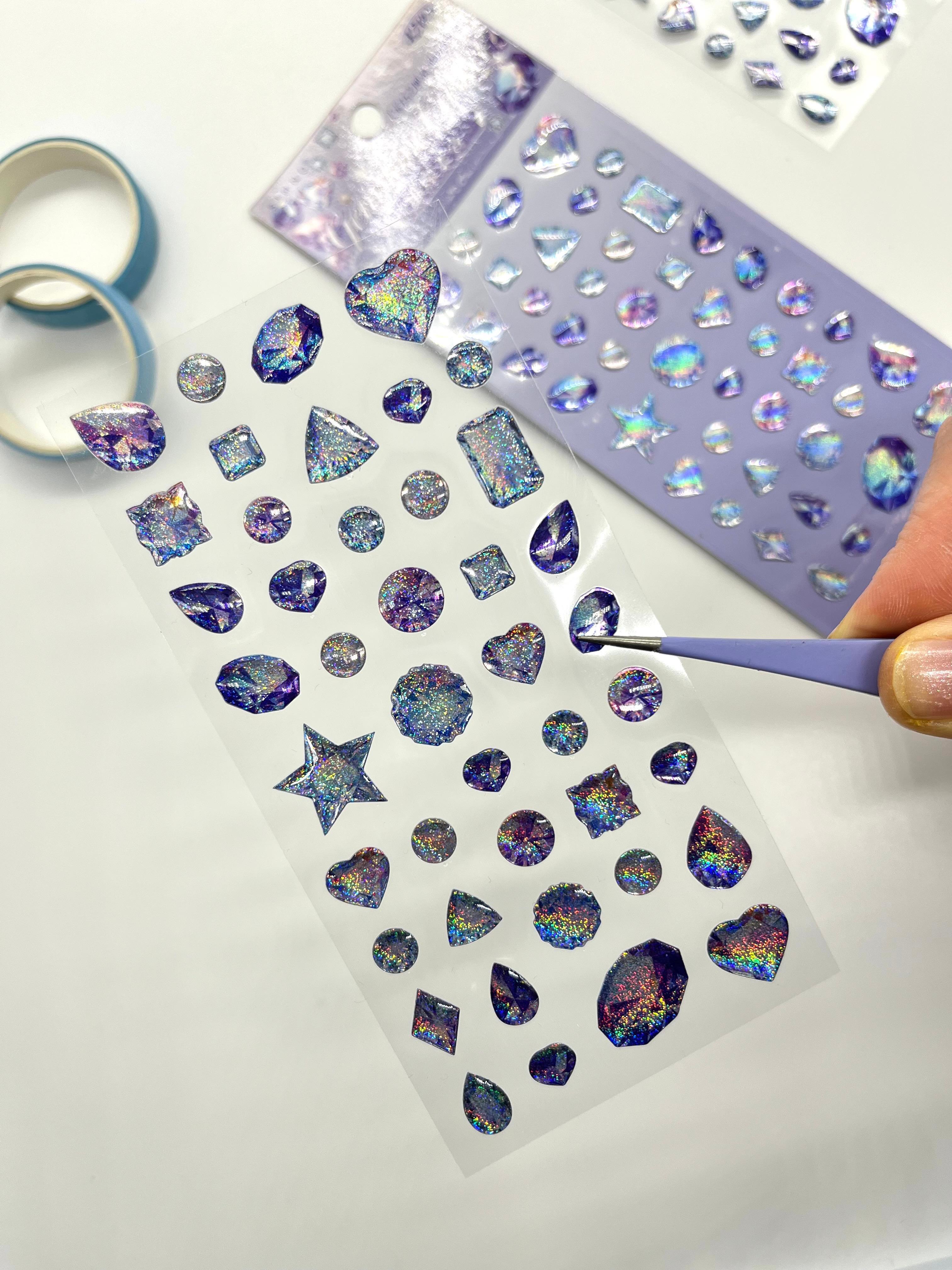 Holografik Galaxy Mavi Mor Işıltılı Tek Yaprak 42 Adet Taş Sticker Seti/Etiket/Çıkartma